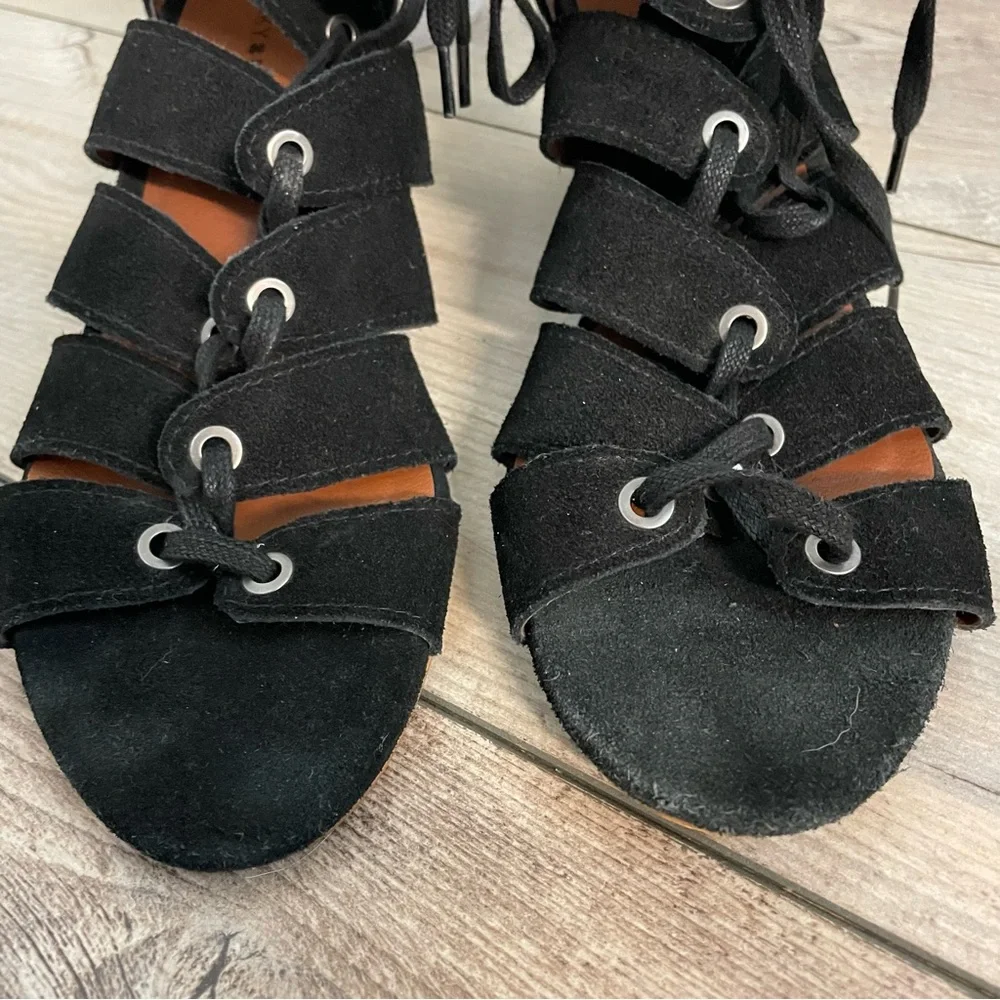 Lucky Brand Genevie Leather Lace Up Open Toe Block Heel Sandals‎
